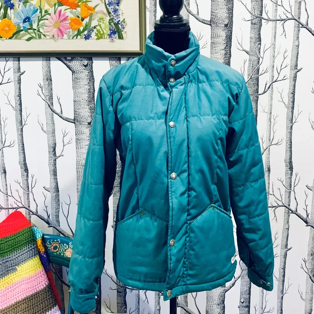 Vintage Men North Face Green Teal Down Puffer Snow Jacket Retro 70s 80s